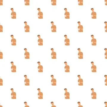 Man feeling sick throwing up into paper bag seamless pattern Stock Illustration