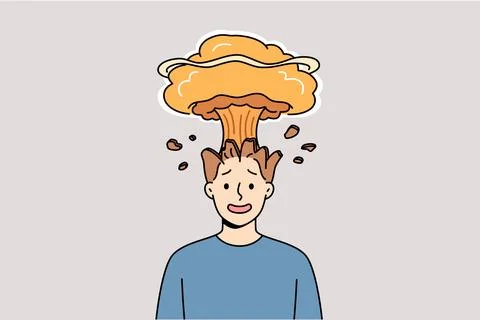 Man feels explosion in head due to brain overload with data and lack of Stockillustratie