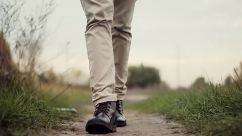 Man Feet Pants Leather Boots Walk - Stock Video