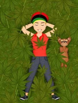 Man in the field of marijuana Stock Illustration