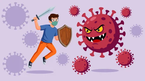 Man Fighting Dangerous Virus With Mask and Shield Animation 库存影片 334936366