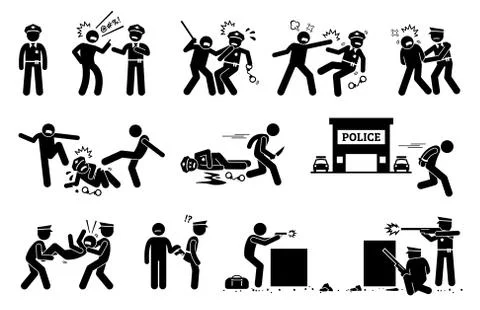 Man fighting, obstructing, and resisting police arrest. Pictogram depicts cri Illustrazione stock