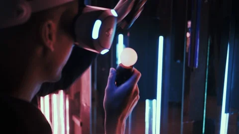 Man fighting in VR headset and punching Stock Footage 103625084