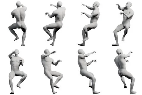 Man figure model jumping multi-view collage Stock Illustration