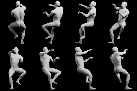 Man figure model jumping multi-view collage 스톡 일러스트