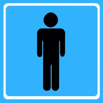Man figure vector on blue background - wc toilet icon Stock Illustration
