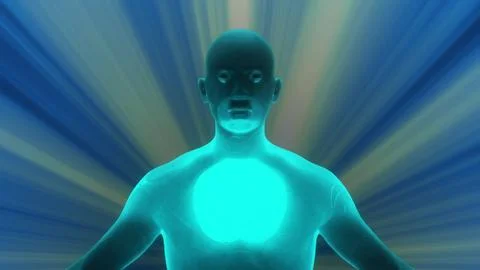 The man is filled with inner light amidst a rainbow glow. Stock Illustration