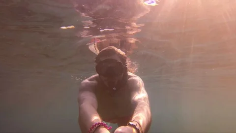 Man filming himself while swimming Stock Footage 127840863