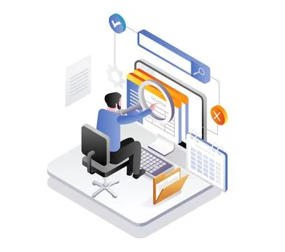 Man filtering invoices from document data Stock Illustration