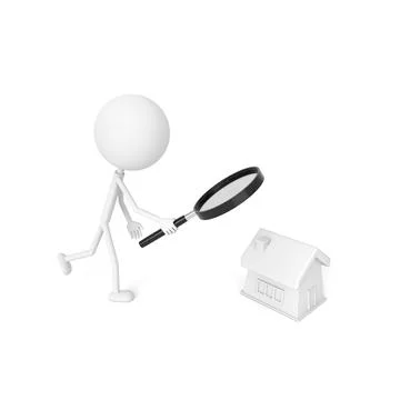 The man finding the new house. 3D rendering. Stock Illustration