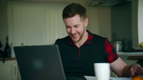 A Man Finds Online Solution To Solve Financial Problem, Debt Relief Or Insurance Stock Footage 153162291