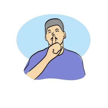 Man with finger to lips to keep quiet illustration vector hand drawn Stock Illustration
