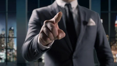 Man Finger Touch Screen Interface, Single Press Push Background Business Suit Vidéo 125443969