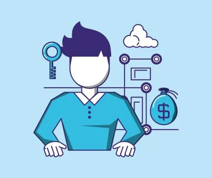 Man with fintech concept Stock Illustration