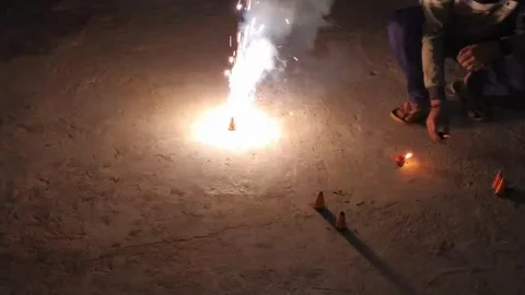 A man fire the fireworks. Stock Footage 145591170
