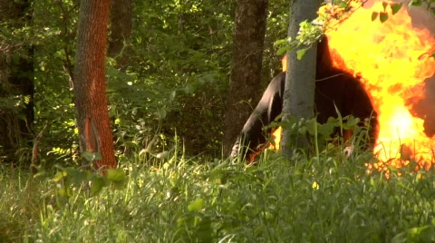 Man on fire - two -  720 30p slo mo Stock-Footage 92114