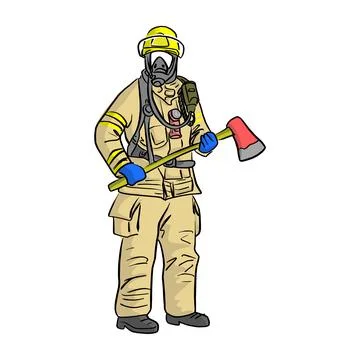 Man in firefighter uniform vector illustration sketch hand drawn with black l Stock Illustration