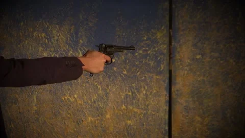 A man fires a revolver. Stock Footage 145707031