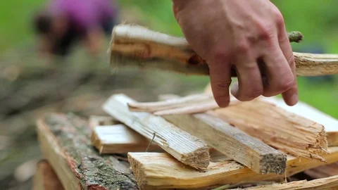 Man firewood close up Stock Footage 69904739