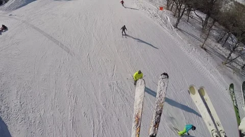 Man (first person view) in ski lift on chairlift Video stock 299653939