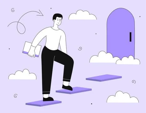 Man with first step vector line concept Stock Illustration