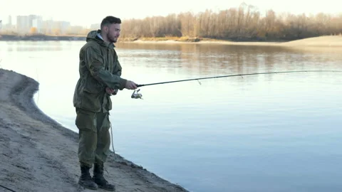 The man is fishing. Stock Footage 97343092