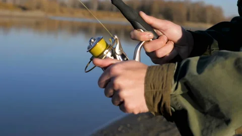The man is fishing. Stock Footage 97343543