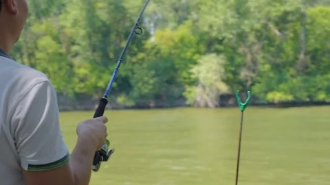 Man fishing in river Video stock 82724192