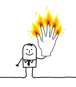 Man with five burning fingers Stock Illustration