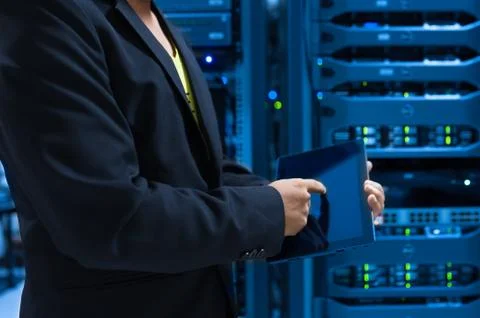 Man fix server network in data center room Stock Photos