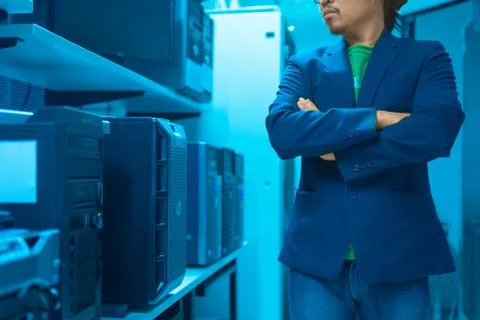 Man fix server network in data center room Stock Photos