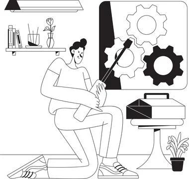 Man fixing gear using a screwdriver maintenance graphic 库存插图