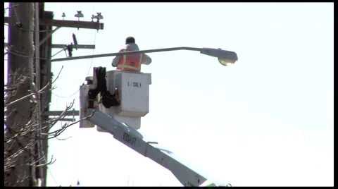 Man fixing telephone line  Stock Footage 1182304