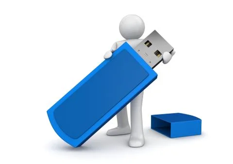 Man with flash drive (3d isolated on white background characters series) Stock Illustration