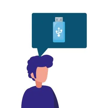 Man with flash drive speech bubble Stock Illustration