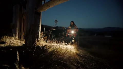 A man with flashlight at night explore mountains Stock Footage 195293758
