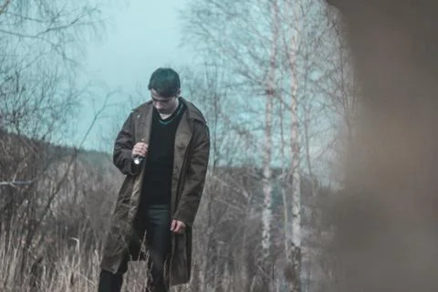 Man with flashlight Stock Photos