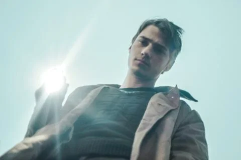 Man with flashlight Stock Photos