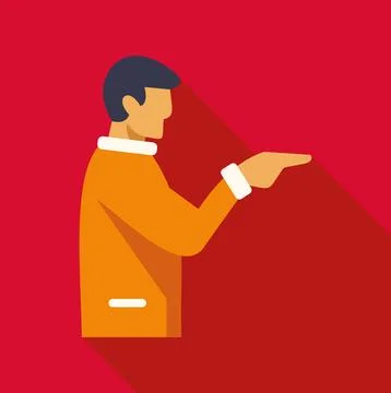 Man in flat design style pointing arm and index finger right Illustration
