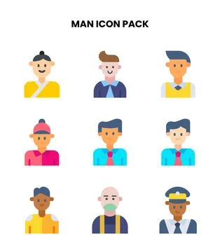Man Flat Set Icons Pack Stock Illustration