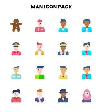 Man Flat Set Icons Pack Illustrazione stock