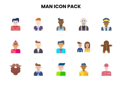 Man Flat Vector Icons Pack Stock Illustration