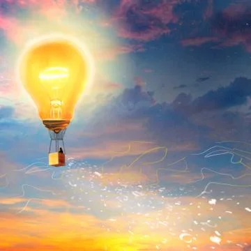 Man flies in a balloon Stock Illustration