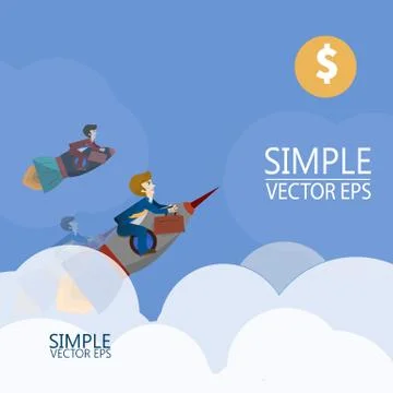 A man flies on a rocket Stock Illustration