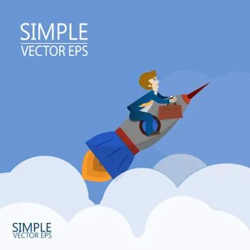 A man flies on a rocket Stock Illustration