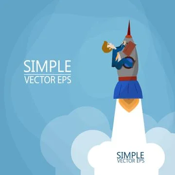 A man flies on a rocket Stock Illustration