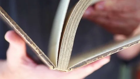 Man flips through old book pages Stock Footage 76091398