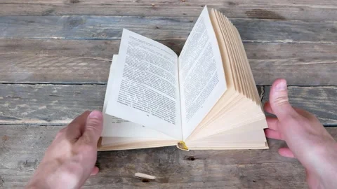 Man flips through the pages of a book. Stock Footage 134621296