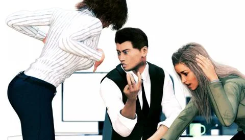 Man is flirted and harassed by his female colleagues Stock Illustration