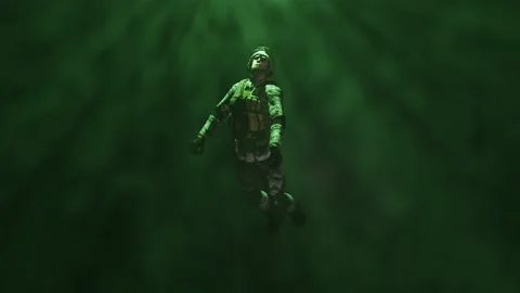 Man floating in light rays , cloudy mist . 3d animation rendering Stock Footage 161679439